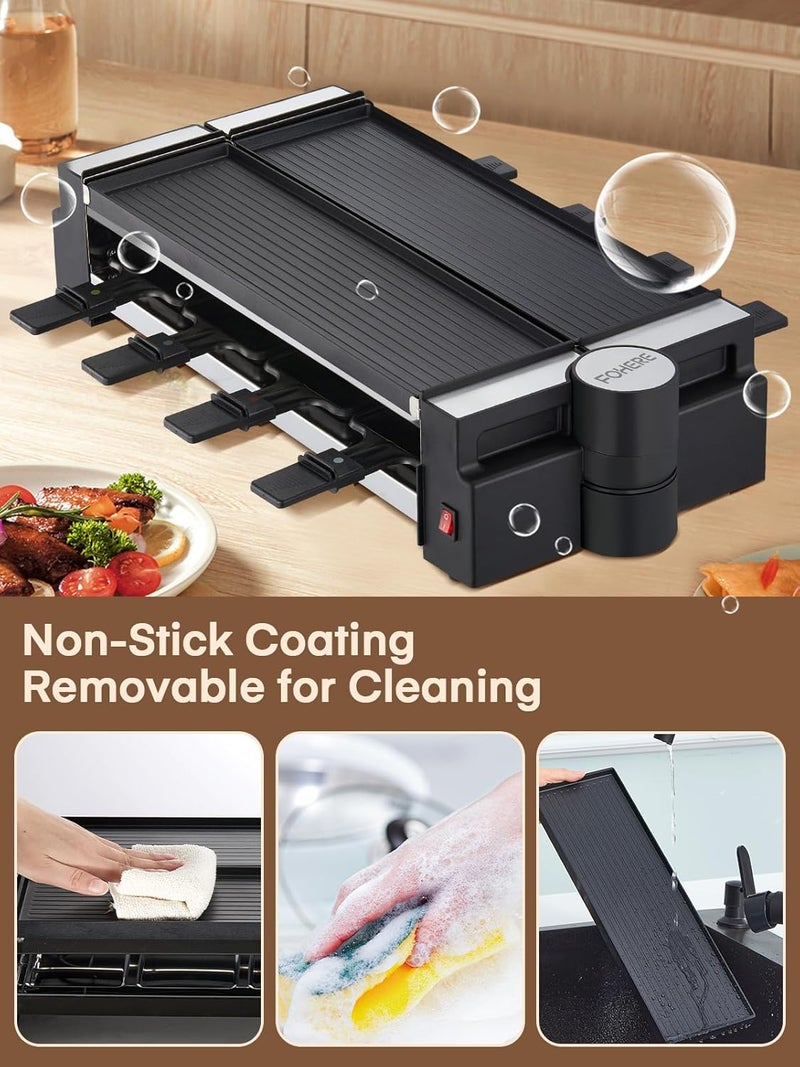 FOHERE Raclette Grill, 2-in-1 Rotatable Electric Indoor Raclette Table Grill, 1400W Raclette Machine for 8 with Reversible Non-Stick Plates, Includes 8 Cheese Pans for Family and Parties Fun - Image 5